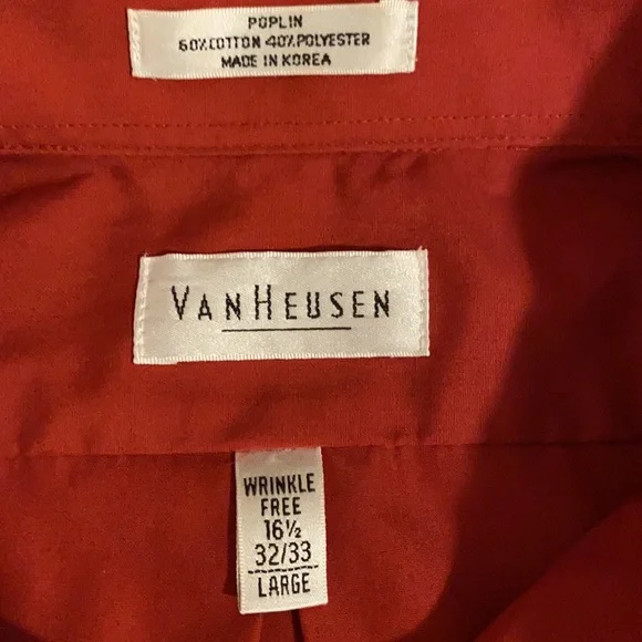 Van Heusen Men’s Long Sleeve Button Down Dress Shirt Large 16 1/2 Red - Picture 4 of 5